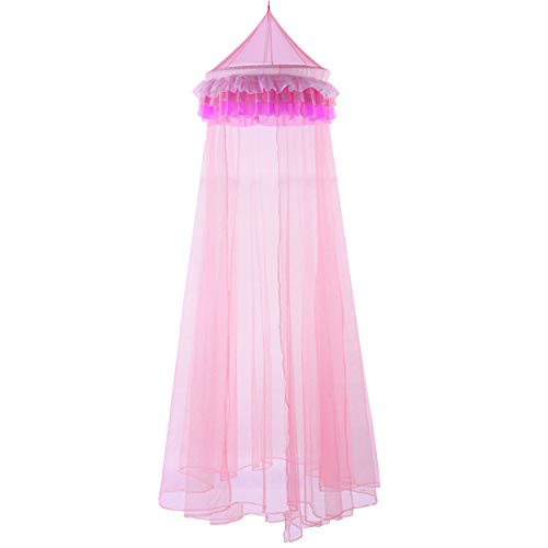 HAPPYGRILL Bed Canopy Mosquito Net Princess Fairy Net with Elegant Ruffle Lace for Girls and Baby (Pink)