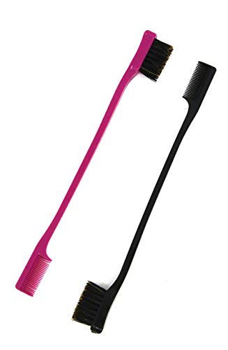 MayaBeauty Double Sided Edge Control Hair Brush Comb Combo Pack 2 Pieces Pink and Black