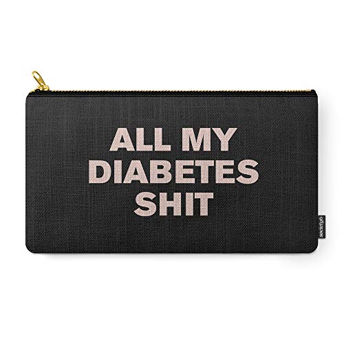 Society6 Pouch, Size Medium (9.5" x 6"), All My Diabetes Shit(TM) (Pink on Black) by casualtygirl