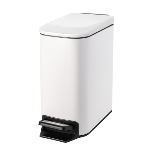 Cesun Small Bathroom Trash Can with Lid Soft Close, Step Pedal, 6 Liter  1.6 Gallon Stainless Steel Slim Garbage Can for Bedroom, Diaper Waste Basket with Removable Inner Bucket White