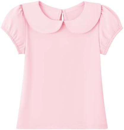 Kid Girls Peter Pan Collar Top Short Sleeve Solid Color Casual Basic Tee Shirt