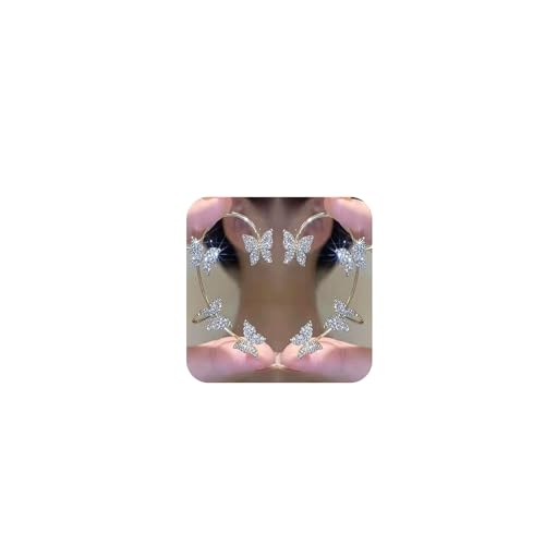 2PCS Butterfly Tassel Zircon Earrings and Ear Cuffs - No Piercing Flower Climber Wrap Around Earrings - Fairy Ear Clip Jewelry Gifts