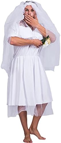 Funny Male White Bride Costume Men's Wedding Dress Novelty Fancy Dress Stag Do Hen Night Party Outift (One Size, 53#White)