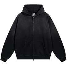 Acid Wash Vintage Hoodie for Women Full Zip Up Hooded Sweatshirt with Pockets Unisex Casual Tops Men
