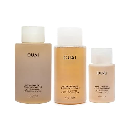 OUAI Detox Shampoo Bundle - Clarifying Shampoo for Build Up, Dirt, Oil, Product & Hard Water - With Apple Cider Vinegar & Keratin - Sulfate-Free Hair Care 3 Count, 3oz10oz16oz