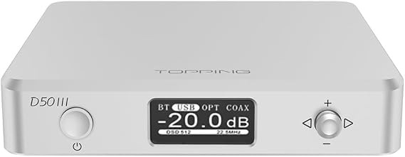 TOPPING D50 III 2*ES9039Q2M DAC, USB/BT5.1/Optical/Coaxial to RCA/TRS Audio DAC, Type-C Bluetooth 5.1 SPDIF Input Digital-Analog Converter, Hi-Res Audio DAC, Home Audio DAC with 12V Trigger (Silver)