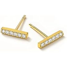 Altitude Boutique Cubic Zirconia Gold Bar Stud Earrings for Women | 18K Gold or Silver Plated Cz Bar Studs | Delicate, Hypoallergenic Stainless Steel Earrings