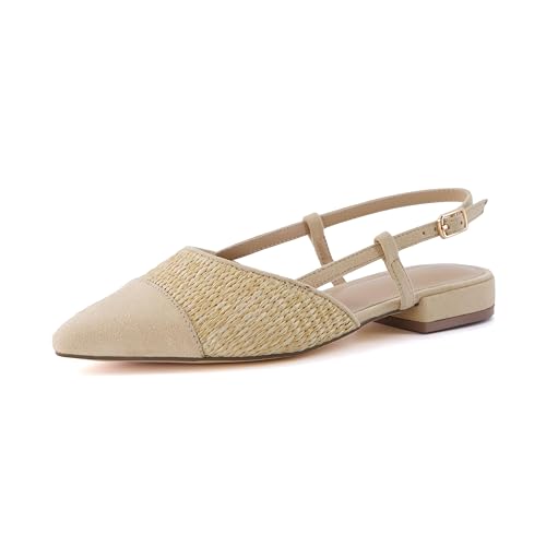 CUSHIONAIRE Womens Forgive Pointed Toe Sling Back Raffia Dress Shoe Memory Foam, Wide Widths Available
