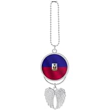 Car Hanging Ornaments - Double Sided Full Color Car Photo Frame Picture Holder Car Rear View Mirror Charm Haiti Flag Waving Haitian Flag (Gold, Silver), Design (636)
