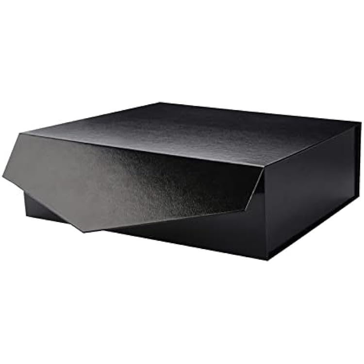 PACKHOME Large Gift Box with Lid 13.5x9x4.1 Inches, Sturdy Collapsible Gift Box with Magnetic Closure Glossy Black, Grass Texture