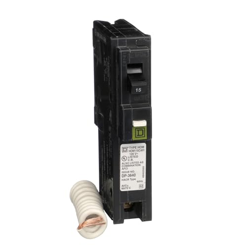 Square D by Schneider Electric Homeline 15 Amp Mini Circuit Breaker, 1 Pole, 120V AC, 10kA Breaking Capacity, Plug in Mount, CAFICAFCI, Pigtail Neutral Residential Use HOM115CAFIC