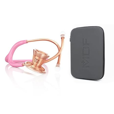 MDF Instruments ProCardial Cardiology Stethoscope, Lightweight Titanium, Adult, Dual Head, Rosegold/Pink Tube + MDF Stethoscope Hard Case, Large