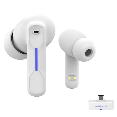 Middle Rabbit SW4 USB Wireless Earbuds for PC and Laptop: Bluetooth Headphones with 2.4GHz Dongle for Work, Wireless Headset for Work, with Microphone, Earphones with Mic for Computer DesktopWhite