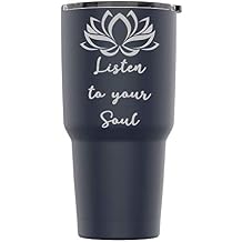 Stainless Steel Powder Coated 30 oz Tumbler Splash Proof Lid 2 Straws, Triple Wall Vacuum Insulated, Mug Coffee Cup Travel, Camping, Work, Gym Hot Cold Drinks (Navy Blue, Listen To Your Soul)