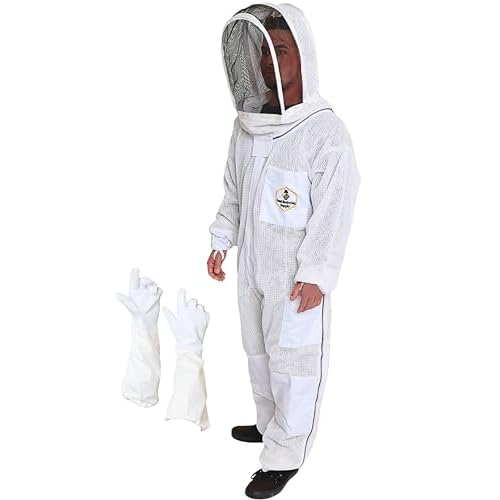3-Layer Ventilated Bee Suit, Beekeeper Suit Kit with Detachable Fencing Veil and Bee Gloves 2XL