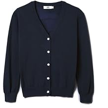 Girls V-Neck Cardigan Sweater [Cute Petal Buttons] Cotton Long Sleeve Uniform Sweater for 5-14 Years Girls