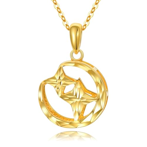 18K Solid Gold Moon Necklace for Women, Real Gold Diamond-Cut Crescent Moon and Star Pendant Anniversary Jewelry Gift for Mom, Wife 18Inch