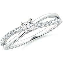 Angara Prong Set Princess-Cut Diamond Split Shank Promise Ring in Sterling Silver/14K Solid Gold/Platinum | Natural Diamond Side Stone Ring for Women | April Birthstone Jewelry Gift for Women
