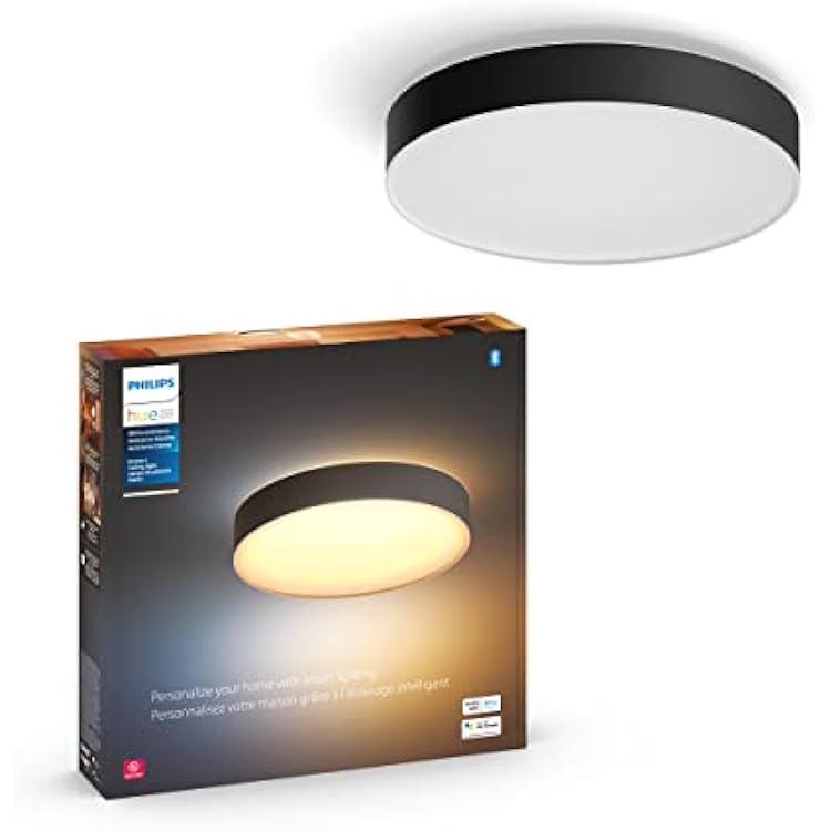 Philips Hue Enrave Large Ceiling Lamp, Black - White Ambiance Warm-to-Cool White Smart LED Light - 1 Pack - Control with Hue App - Compatible with Alexa, Google Assistant, and Apple Homekit