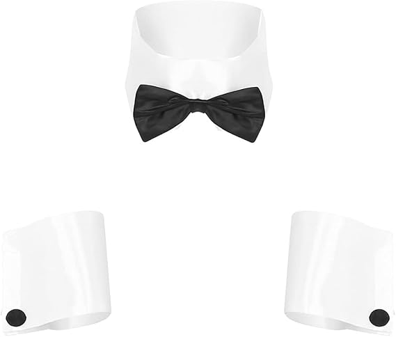 Men's 3 Pieces Waiter Costume Stripper Tuxedo Bow Tie Collar for Halloween Bachelor Party