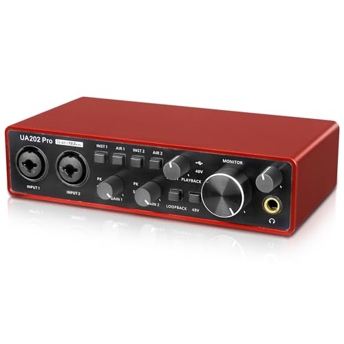 USB Audio Interface for Computer Recording MusicRed, 2 Channel Guitar Audio Interface, 32Bit192kHz Podcasting Streaming with 48V Phantom Power