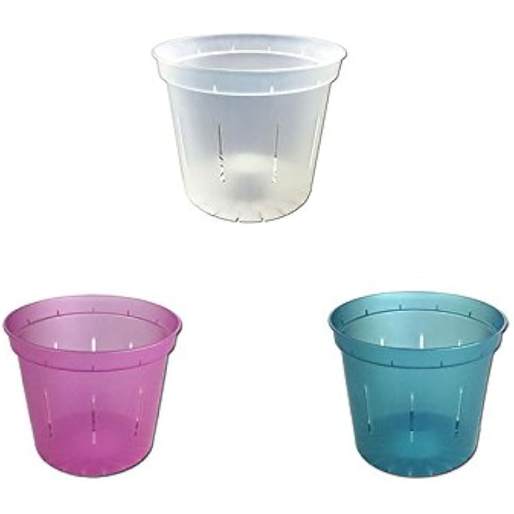 3 Slotted Clear Orchid Pots - 3 Pack Crystal Clear, Rose Quartz, and Blue Sapphire