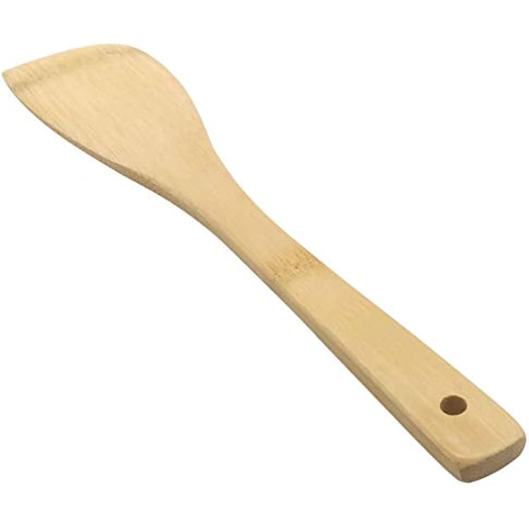 11.8-Inch Natural Wood Turners Bamboo Utensil Kitchen Wooden Cooking Tools Spoon Spatula Cooking, Stir Fry and Mixing, essential Tools Oblique line