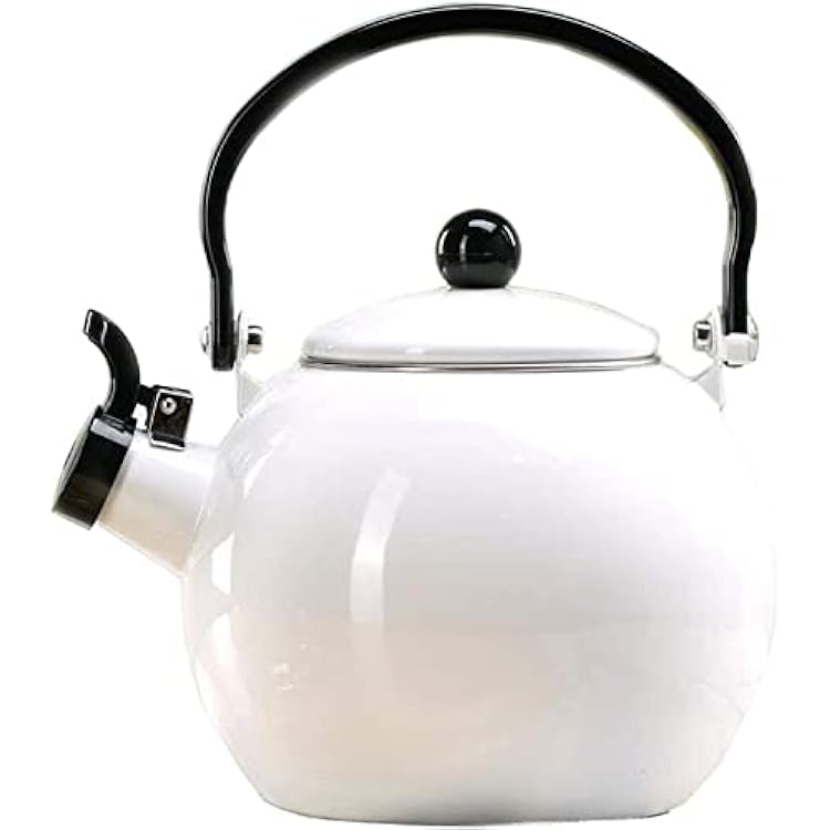 Tea kettle, Enamel-on-Steel Tea Kettle Stovetop, 2 Liter Whistling Tea Pot with Anti-Hot Folding Handle Color : White, Size : 2l