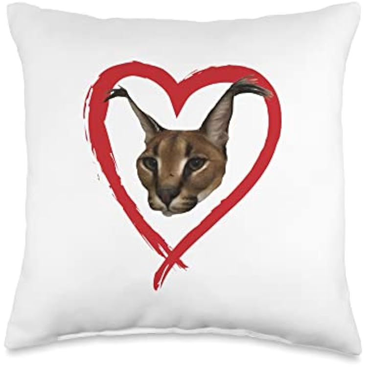 Big Floppa Meme Cat Heart Throw Pillow