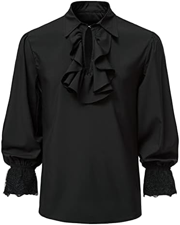 Mens T Shirts Classic Fit Long Sleeve Party Dress Shirt Fashion Collar Ruffled Renaissance Casual Stylish Shirts