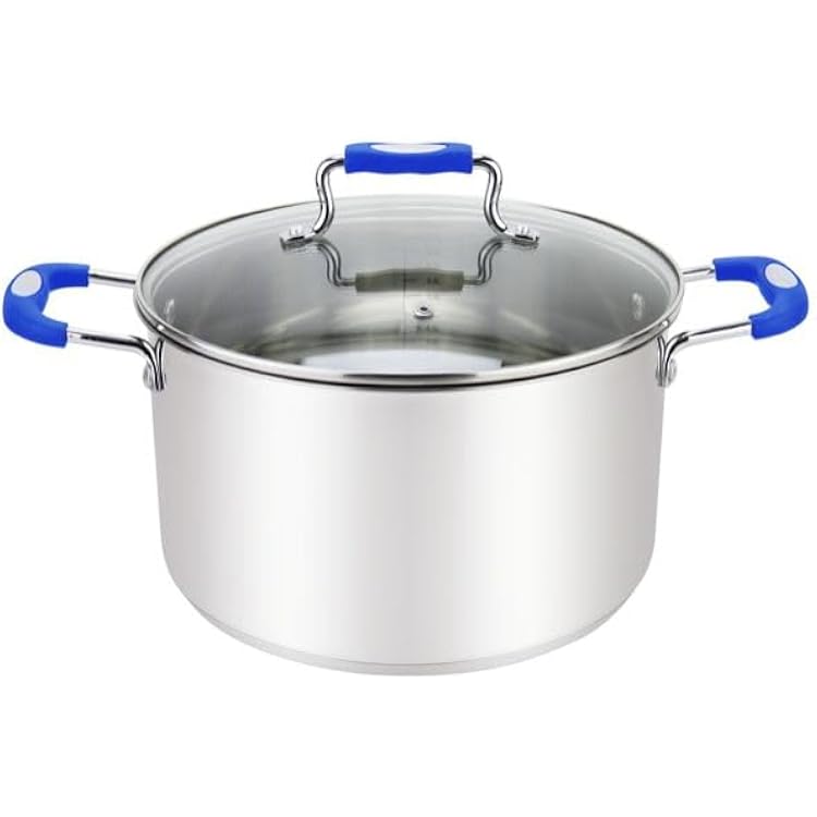 Stock Pot, 4 Quart Stainless Steel Pot, StockPot With Clear Glass Lid, Steam Hole, Permanent Measurement Markings, Gas, Electric and Induction Compatible Boiling Pot