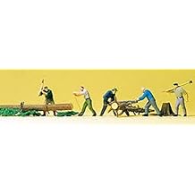 Preiser HO Scale Model Figure Set - Lumberjacks with Trees (5 Pk) - 5 Lumberjack Figures, 5 Logs - All Ages