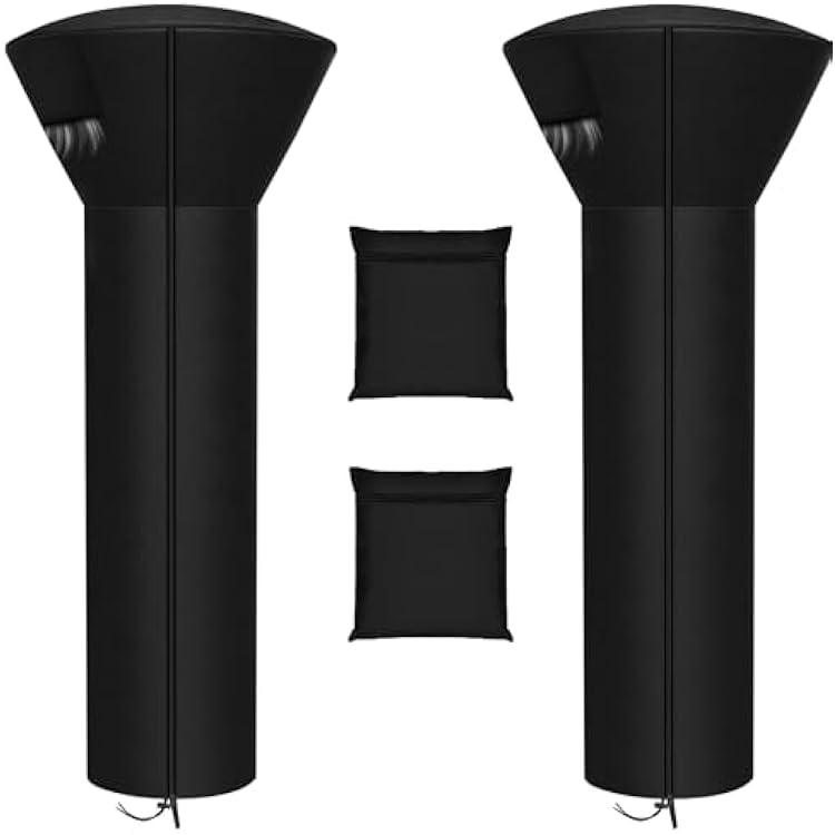 Siruiton Patio Heater Covers with Zipper & Air Vent, Waterproof, Dustproof, Wind & Snow-Resistant, 420D UV-Resistant, Black, 2 Pack 89 Height x 33 Dome x 19 Base