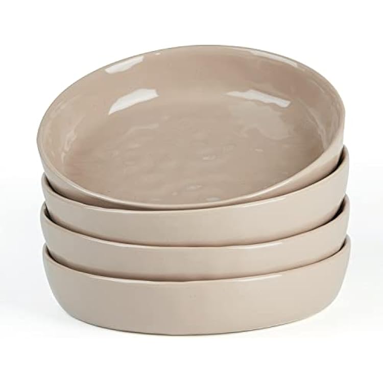 famiware Mars 4 Pieces Pasta Bowls Set, 8.5 inch Salad Bowls, Large Capacity, Bowl Sets with Brown Speckled, Microwave & Dishwasher Safe, Cinnamon Brown