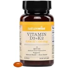 NatureWise Vegan Vitamin D3 + K2 with Organic Coconut MCT Oil - Natural D3 5000IU + Natural K2 100mcg - High Absorption Bone Support - Soy & Gluten Free - USA Manufactured - 30 Softgels[30-Day Supply]