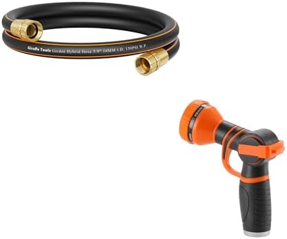 Giraffe Tools Garden Hose Nozzle 9 Adjustable Spray Modes Water Gun for Garden Hose Reel with Leader Hose 10ft x 5/8", Short Water Hose Heavy Duty