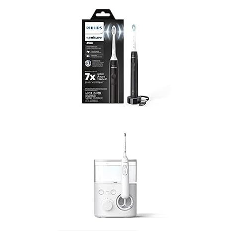 Bundle of Philips Sonicare 4100 Power Toothbrush, Rechargeable Electric Toothbrush with Pressure Sensor, Black + Philips Sonicare Power Flosser 5000, White, Frustration Free Packaging, HX3811/20