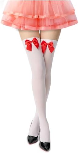 Womens Satin Bows Thigh High Stockings Hold-ups Snag-Resistant Knee High Long Socks