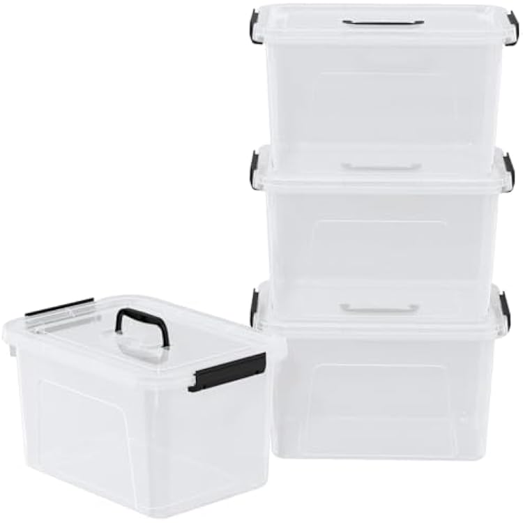 4 Pack 18 Quart Stackable Storage Box with Handles, Plastic Storage Latch Bins, Clear