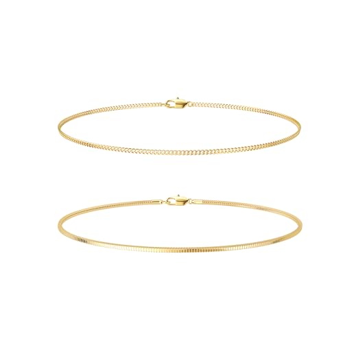 Moodear Stack 6.5-8In Mens Bracelet Set - Dainty 14K Gold Plated 2mm5mm Snake Cuban Figaro Chain Bracelets for Men Jewelry Gift