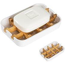 Classic Bamboo Fiber Soap/Sponge Dishes, Bar Sink Soap Holder, Bathroom Small Soap Tray, White