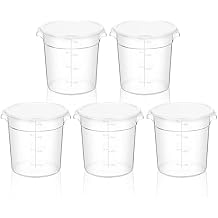 5 Pcs 4 Qt Food Storage Container Bucket with Lids for Proofing Dough Rise Bread, Clear Round Flour Container Bucket for Kitchen or Restaurant Food Storage (White)