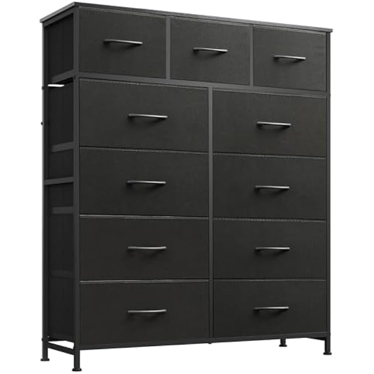 WLIVE Tall Dresser for Bedroom, Fabric Dressers Storage Tower, Dresser & Chest of Drawers Organizer Unit with 11 Drawers, Storage Cabinet, Hallway, Closets, Steel Frame, Wood Top, Charcoal Black