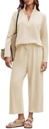 Imily Bela Womens 2 Piece Outfits Sweatsuit Long Sleeve Lapel V Neck Shirt and Wide Leg Pants 2025 Fall Trendy Tracksuit
