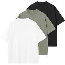 KEEPSHOWING Men's Oversized T-Shirts Cotton Unisex Short Sleeve Tshirts Crew Neck Loose Basic Tops Solid Athletic Tee(WT+LGN+BK M)