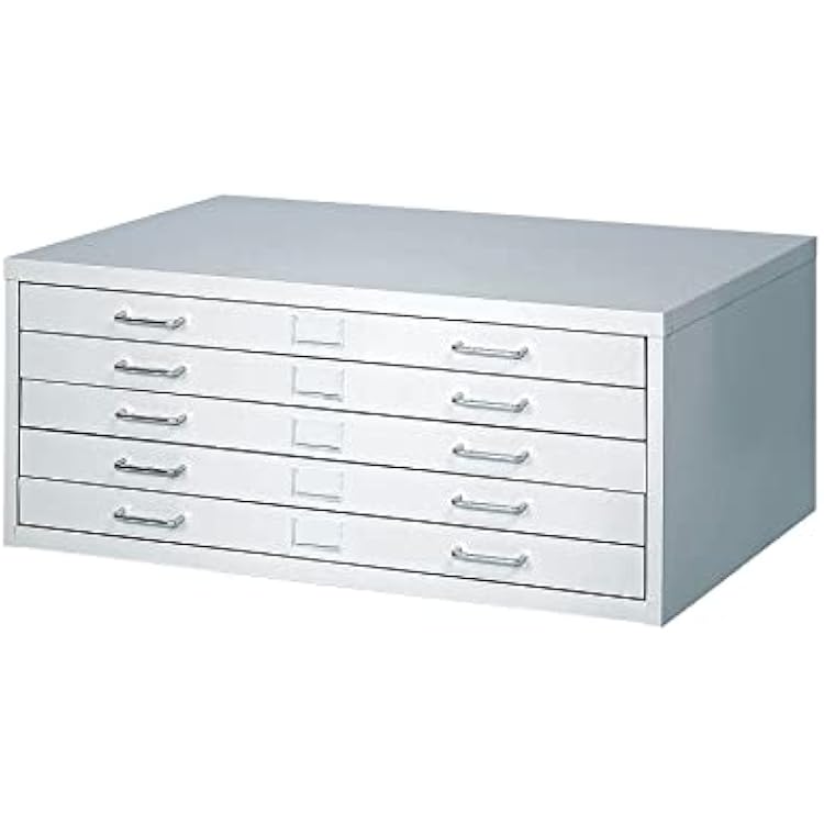 Safco Products 4969LG Facil Steel Flat File, 5 Drawer Metal Cabinet, Small Optional Base Sold Separately, Light Gray