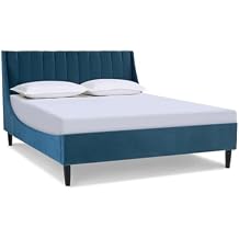 Jennifer Taylor Home Aspen Vertical Tufted Modern Headboard Platform Bed Set, Queen, Satin Teal Blue Velvet