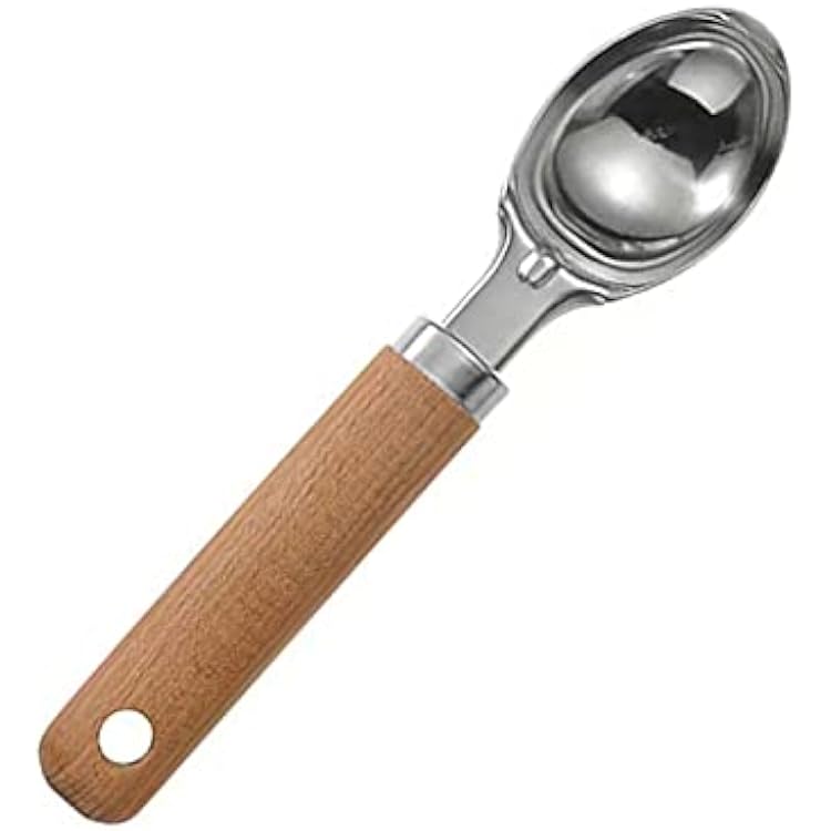 Ice Cream Scoop,Premium Stainless Steel Ice Cream Scooper,Heavy Duty Metal Small Ice Cream Scoop Spoon with Anti-Freeze Anti-Slip Wood Handle,Dishwasher Safe,by Junnfun