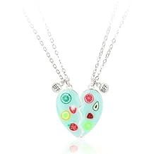 2 Best Friend Necklaces Cute Fruit Matching BFF Necklace for 2 Heart Pendant Friendship Gifts