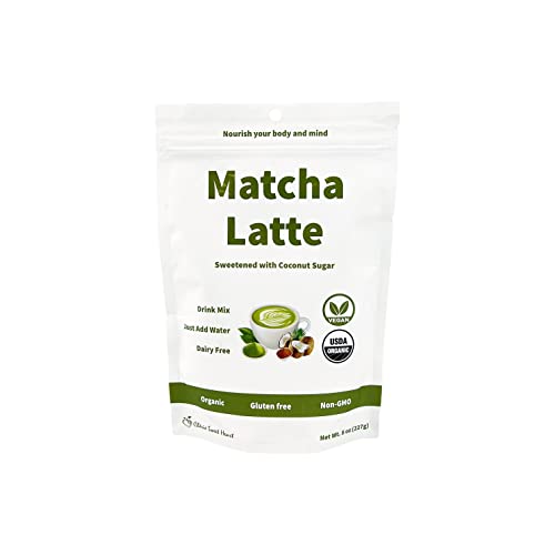 Organic Matcha Latte Powder Sweetened | Matcha | Coconut Sugar | Resealable Bag | by Cherie Sweet Heart Matcha Latte, 8 oz